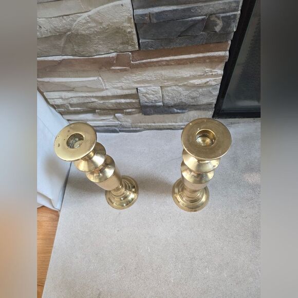 Vintage Brass Large Tall Taper Candlestick Holders 11' Set Of 2 - Picture 11 of 13